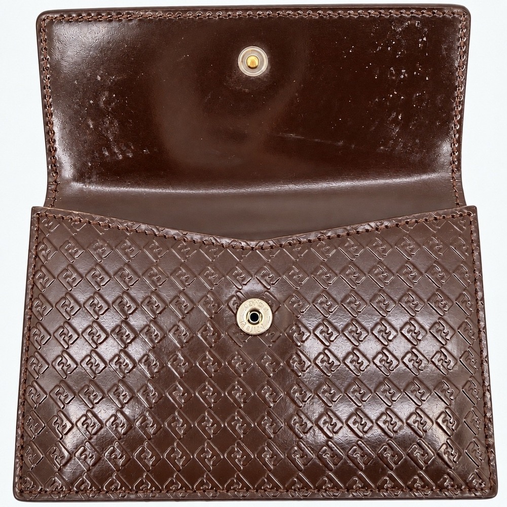 Fendi Bifold Wallet Unisex Brown Zucca Monogram Patent Leather Luxury Italy - Picture 7 of 12